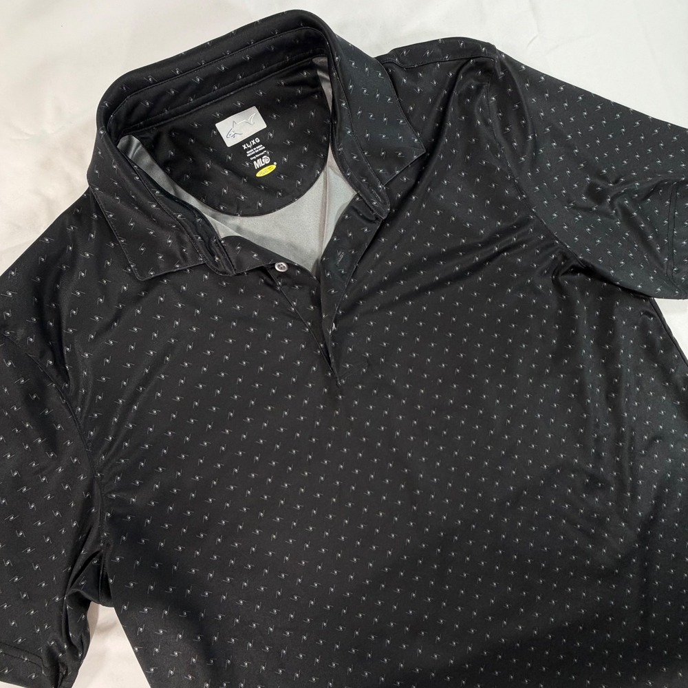 Greg Norman ML75 Play Dry Mens Golf Polo Shirt Black Ball & Clubs Print XL